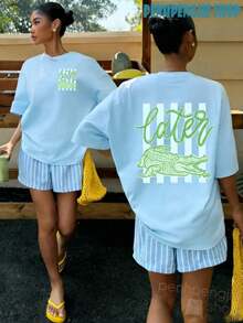 Women's Later Gator Funny Pun Cute Crocodile Casual Oversized Graphic Tee, Last Day Of School, 4th Of July, Vacation, Summer Tops, Teacher Outfits - 黑色 - 查看 1
