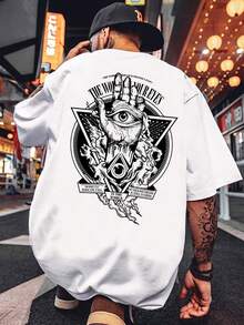 Manfinity Dauomo Camiseta casual de verano de manga corta con cuello redondo y estampado de ojos para hombre con eslogan - Blanco - Ver 1