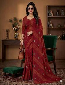 Estationeryhouse Bandhani Diagonal Print With Unstitched Blouse Piece - Maroon - View 1