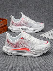 Chaussures de course pour hommes, chaussures de sport polyvalentes à plaque de carbone pour hommes, chaussures de course légères et amorties, chaussures de fitness basses, semelle amortie, conception durable et facile à nettoyer, convient pour la marche, le port décontracté, style sportif minimaliste - Blanc et rouge - Voir 2