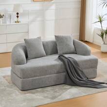2-In-1 Convertible Sofa For Two People, With Two Cushions, Unfoldable Double Sofa Bed, Versatile Sofa For Guest Rooms And Living Rooms (Beige Chenille) - Light Grey - View 4
