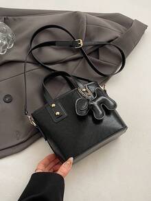 Bolso cubo mini de cuero sintético unicolor versátil bolso casual bandolera - Negro - Ver 5