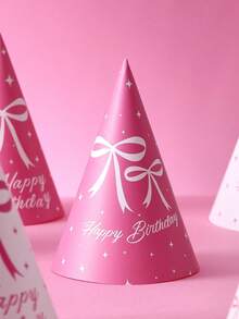 1/3/6pcs Pink Bow Theme Party Paper Hats, Cute And Pretty Pink Bow Design, Perfect For Birthday Party, Gender Reveal Party, Birthday Gift, Pink Bow Decor Birthday Hat, Baby Shower Photography Props, Party Favors And Gender Reveal Party Decoration, Popular Pink Bow Design - Multicolor - View 5