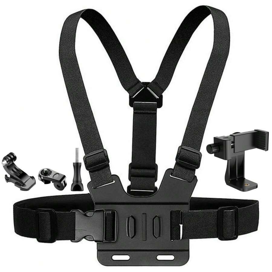 5-In-1 Chest Mount Bracket, Phone Chest Mount Strap Clip, Suitable For Recording VLOG/POV, Universal Accessory Kit, Compatible With Most Action Cameras And Phones