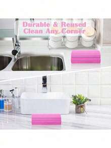 1pc Pink Dust Cleaning Sponge Wet Tool, Reusable Household Sponge Dust Collector, Magic Dust Cleaning Sponge, Suitable For Cleaning Blinds, Glass, Baseboards, Vents, Mirrors, Window Tracks, Kitchen, Bathroom And Home Environment - A - View 3