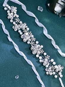 1pc Fashion Rhinestone Faux Pearl Bridal Waist Belt, Wedding Dress Gown Accessory, Women's Belt Suitable For Daily Wear, Party, Holiday, Gathering - Silver - View 8