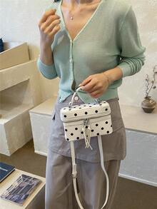 女款時尚正方形手提包，優雅斜背手機包，黑色 - 黑與白 - 查看 8