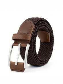1PC Men's Woven Stretch Belt Multi-Color Options Punch-Free Elastic Stretchable Fashion Casual Golf Belt Daily Wear - Black - View 5