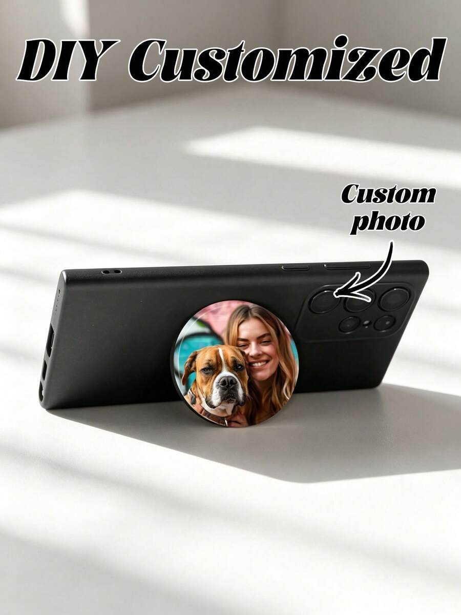 1pc Customized Pet, Buddy, Friend Portrait Phone Case Stand ,Girly Girl Stuff - Black - View 1