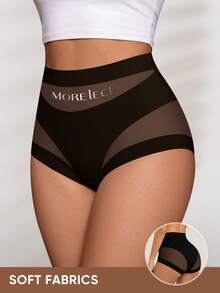 1pc High Waist Tummy Control Plus Size Women's Panties, Breathable Mesh, Criss-Cross Waist, Ice Silk Seamless, Shaping & Butt Lifting - Black - View 3
