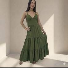 Women's Duna Ruffled Maxi Dress With Built-In Bra - Elegance, Lightness And Perfect Drape. - Verde militar - Ver 8
