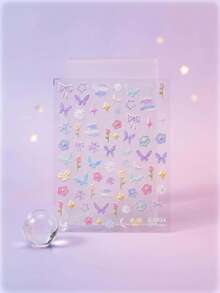 Floral Garden Butterfly Daisy 5D Sweet Star Moon Embossed Decorative Self-Adhesive Nail Stickers - 彩色 - 查看 12