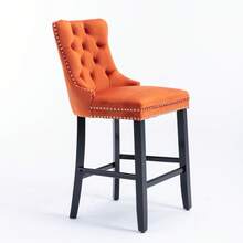 Set Of 2 Bar Stools With Velvet Upholstery / Medieval-Modern Style Bar Stools / Weight Capacity Up To 300 Lbs / High-Elasticity Foam / Suitable For Restaurants Or Kitchens - 橘色 - 查看 8