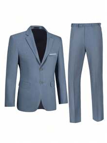 Setelan Jas Pria 2 Potong: Blazer Polos dengan Celana Panjang Formal untuk Pernikahan, Prom, dan Acara Bisnis. - Dusty Blue - View 3