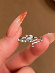1pc S925 Sterling Silver Healing Sweet Cute Cat Thin Open Ring Women's Ring, Personalized Exquisite Luxury Design Versatile Niche Atmosphere Jewelry Gift For Best Friend Girlfriend Cute Accessory - Cat - View 12