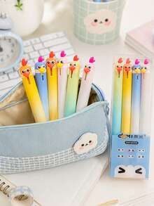 8/1pc Cute Rooster Retractable Pen, Modern Fun Durable Plastic Barrel Click Pen, No Ink Leakage, Smudge-Proof Signature Diary Pen, Desk Accessory For Teenage Girls, Suitable For Classroom, Study Room, Daily Homework, Easter Holiday Gift, School Supplies - Multiple Styles - View 8