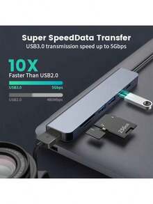 Type-C 6合1擴充塢，支援 4K 30Hz 高畫質影片輸出、PD100W 供電、USB 2.0/3.0 接口、SD/TF 讀卡機、100W 輸出功率、USB-C 多功能接口，相容電腦、Android Pro/Max、S23 及其他設備 - 銀色 - 查看 6