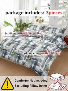 2/3pcs Watercolor Plaid Tropical Green Leaf Print Duvet Cover Set(1 Duvet Cover & 2 Pillowcase)Soft And Skin-Friendly Duvet Cover Bedding Set For Home, All Season Bed Sheets Set - Multicolor - View 9