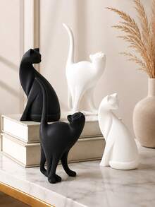 Matte White Resin Abstract Cat Statue, Minimalist Modern Animal Sculpture Decor, Elegant Tabletop Ornament For Fireplace Mantels, Living Room Side Tables,Room Decor, Home Decor, Bestfriend Gifts,A Back-To-School Gift - New Product - View 3