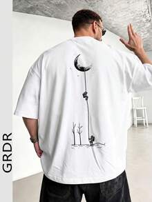 GRDR 男士时尚印花宽松短袖T恤 | 精致设计 | 夏季必备 | 易于搭配，展现您的风格 - 白色 - 查看 2