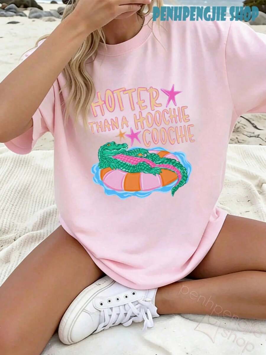 Women's Later Gator Funny Pun Cute Crocodile Casual Oversized Graphic Tee, Last Day Of School, 4th Of July, Vacation, Summer Tops, Teacher Outfits - 藍白色 - 查看 1