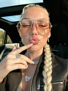 1 Pair Women's Metal Oval Frame Vintage Double Bridge Fashion Aviator Glasses, Suitable For Vacation Beach, Women's Fashion Glasses, Summer Beach Vacation, Outdoor, Travel - Champagne - View 2