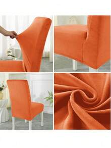 1 pieza Funda de silla de terciopelo de unicolor con alta elasticidad, funda de silla para decoración del hogar, adecuada para comedor, dormitorio, sala de estar, exterior, hotel, boda, oficina, cocina, resistente a manchas y polvo, a prueba de mascotas, funda de silla y cojín para decoración del hogar de otoño - Naranja - Ver 8