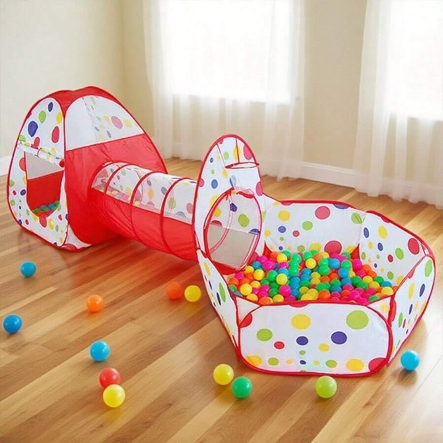 Rotes Polka-Dot-Thema 3-in-1 Kinderzelt | Realistisches Spielhaus-Design tragbares Kinder-Spielzelt, geeignet für Innen- und Außenunterhaltung, fantasievolles Spiel, Spielzeug und Geschenke | Faltbares Spielhaus + Aufbewahrungstasche für Jungen und Mädchen, bestes Kinder-Urlaubs- und Geburtstagsgeschenk (Rot) - Rot - Übersicht 1