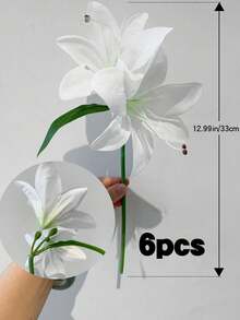 6/1pc White Artificial Lily Flower, Faux Floral Decoration, 34cm Plastic Fake Flower Suitable For Home Decor Bouquets, DIY Wedding Bridal Gifts,Birthday Party Supplies, Table Decorations, Garden Ornaments, Wedding Decoration Bouquets - White - View 15
