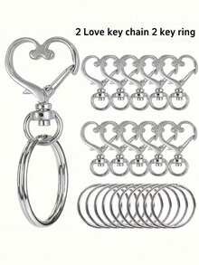 20/80pcs Heart Shaped Rotating Hooks With Key Rings - (Keychain + Key Ring) Keychain Making Accessories, Jewelry Making Accessories, DIY Handmade, Jewelry - Multicolor - View 20