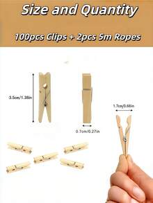 Photo Clips (3.5cm*0.7cm) + Hemp Rope, Create A Decorative Memory Display, It Can Hang Polaroids, Postcards, Notes And Small Artworks, Transforming Blank Walls Into A Beautiful Memory Display Wall, Ideal For Bedroom, Living Room, Dorm, Wedding And Party Decoration. This Easy-To-Use Set Supports Rearranging Your Favorite Moments Anytime, Adding A Warm And Romantic Atmosphere To Any Space. - Multicolor - View 2