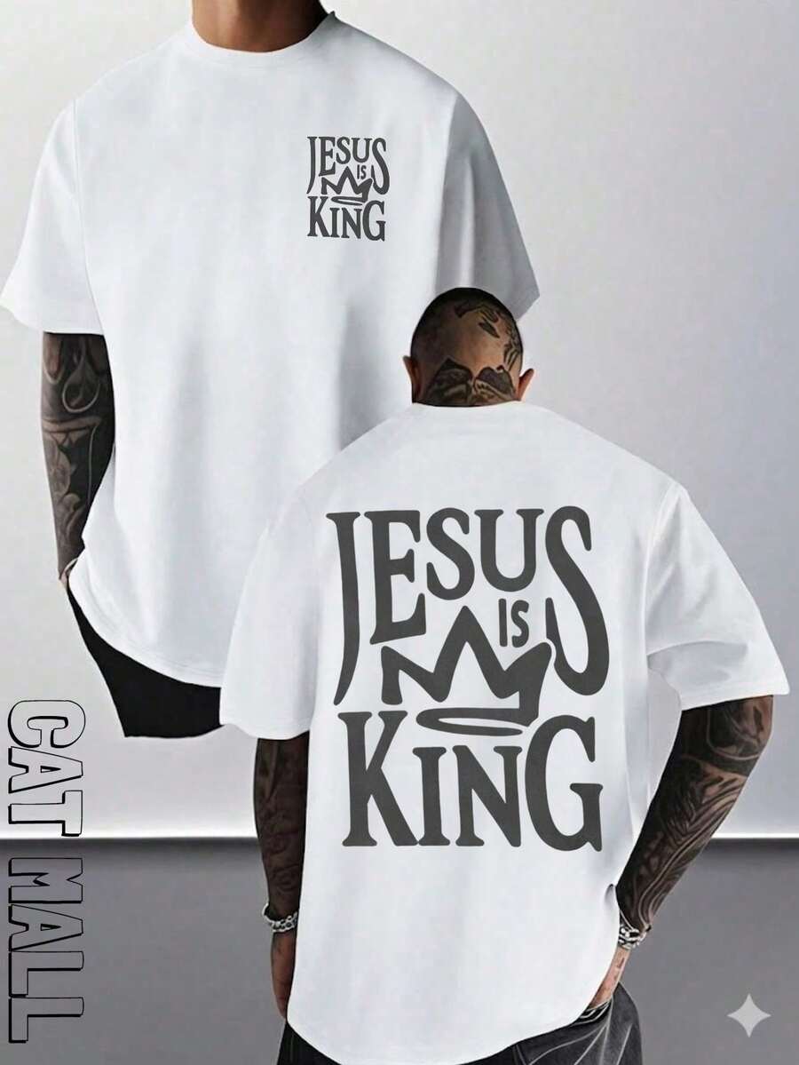 2026 New Men's Short Sleeve Graphic T-Shirt, Jesus Cross Design, Faith, Daily Wear, 100% Cotton, Unisex, Gift Idea For Him Or Her, Religious Clothing, Spiritual Clothing, Design Of - 黑與白 - 查看 1