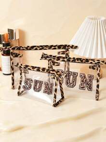 Leopard Print Fashion Double-Sided Transparent Wholesale Makeup Bag, Portable Large Capacity Travel Storage Bag With Waterproof Zipper, Also With Portable Sun Protection Velvet Patch, Waterproof Transparent SPF Sun Protection Makeup Bag, Waterproof Zipper Makeup Bag, Portable Travel SUN Velvet Patch Small Makeup Bag,Suitable For Vacation, Bathroom, Summer Beach, Swimming And Travel - Multicolor - View 10