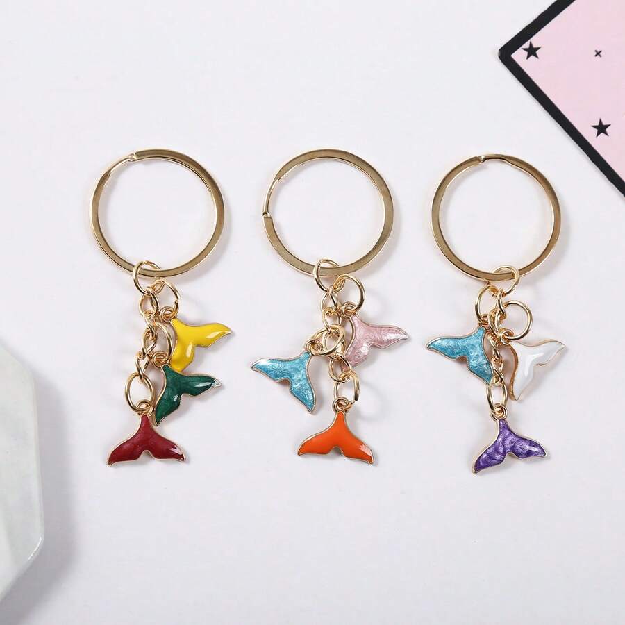 1Pc Kawaii Girly Zinc Alloy Mermaid Tail Keychain Shimmer Enamel Multi-Color Tail Pendant Metal Key Ring Luggage Handbag Daily All-Match Accessory - Multicolor - View 1