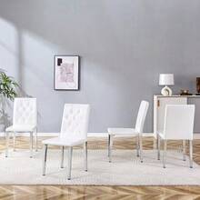 Set Of 4 Dining Chairs In Pure White And Gleaming Silver – Understated Luxury. The Perfect Choice For European-Style Dining Rooms. Silver Metal Legs For Added Versatility. - 白色 - 查看 11