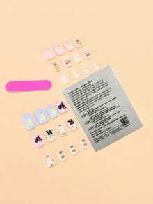 24pcs Dekorasi Persegi Mini, Gaya Hutan Segar, Warna Pastel Lembut dengan Elemen Kartun & Buah, Lucu & Menyejukkan, Cocok untuk Pemakaian Sehari-hari Anak-anak, Penuh Vitalitas untuk Kuku Anak - MultiWarna - View 7