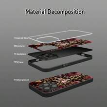 1件豹紋花卉櫻桃圖案玻璃手機殼 高端優雅 適用於Apple 鋼化玻璃材質 - 黑色 - 查看 5