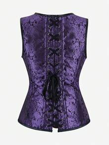 Gothic Corset Steel Boned Punk Shapewear Top Vintage Court Shoulder Strap Wrap Bone Corset Women's Tight Waist Cincher Costume For Masquerade Halloween Cosplay - Purple - View 8