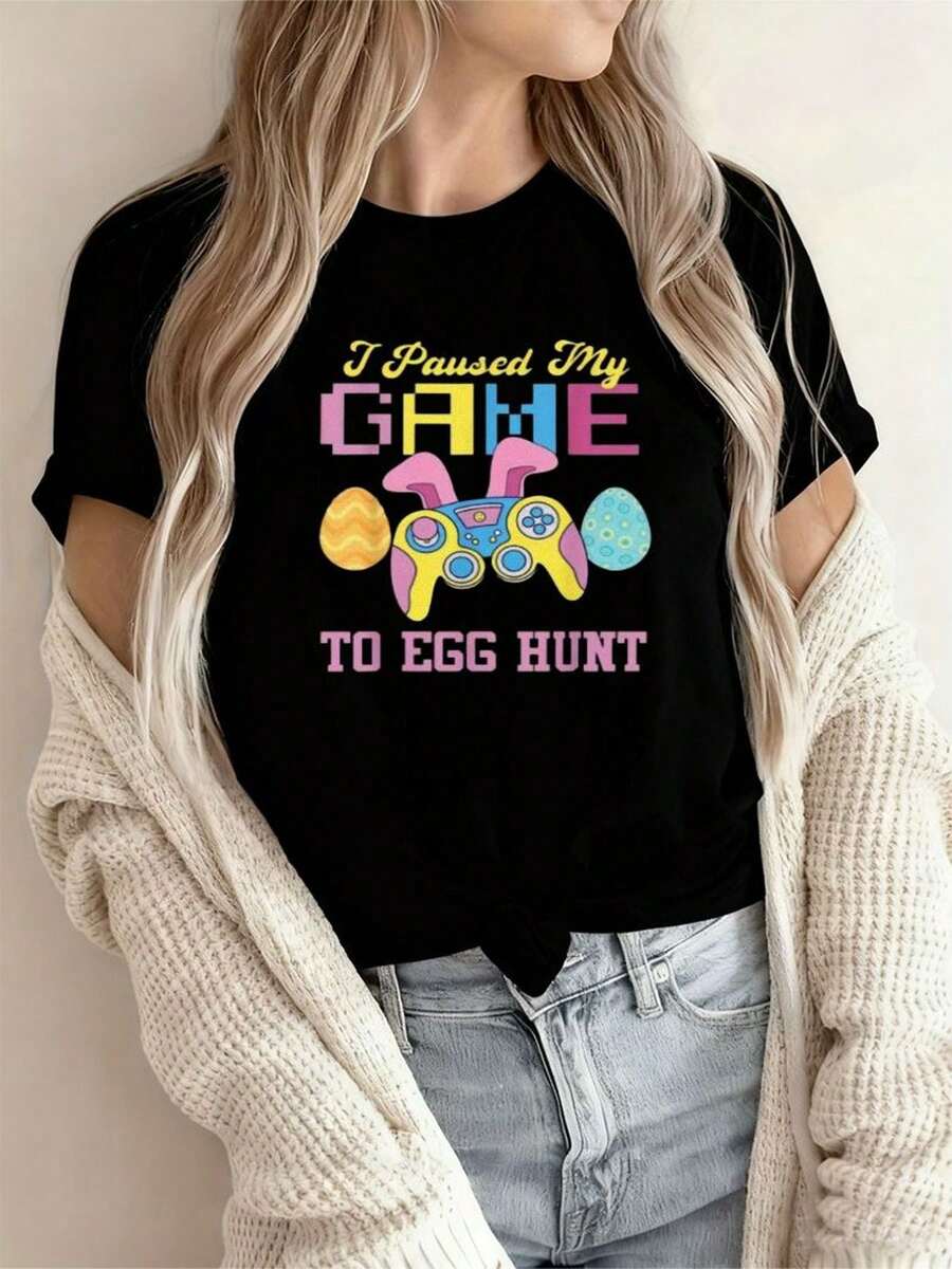 Camiseta de búsqueda de huevos de Pascua, diseño divertido de Pascua para mujer, impresa con el texto colorido I Passed Hunt Game, con un co - Negro - Ver 1