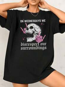 Women's Cami With Skull Graphic Print "On Wednesdays We Don't Respect Our Environment" 100% Cotton Round Neck Casual Style Aesthetic 1 Piece Are Excellent Re From 100% Cotton. - 黑色 - 查看 1