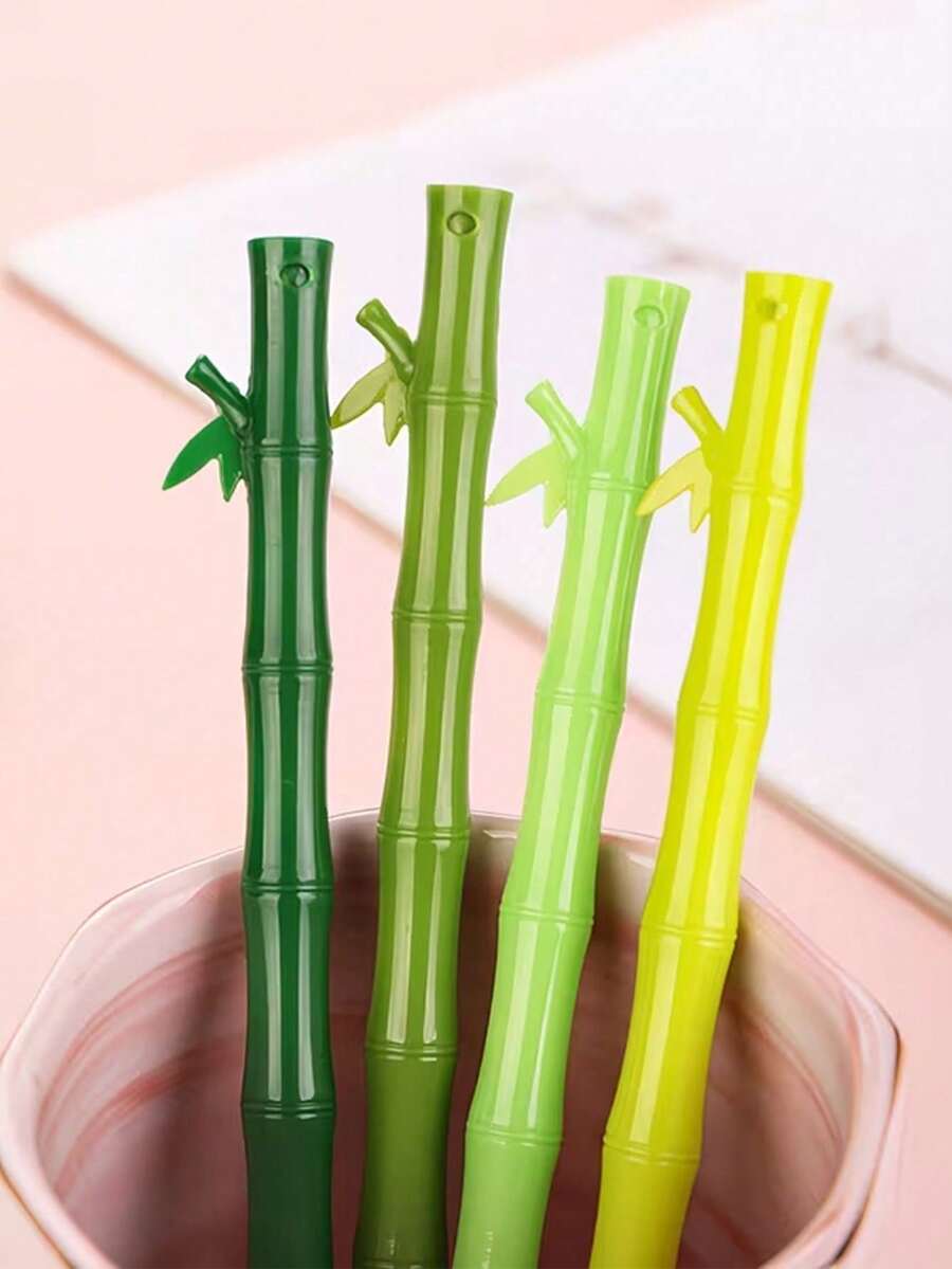 5支裝卡通主題創意翠綠色竹節造型圓珠筆,可愛學生清新水性筆,成人辦公用品,針尖黑墨水筆,竹節形圓珠筆,隨機顏色 - 綠色 - 查看 1