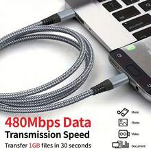 KLACK Câble USB-C vers USB-C de 2 mètres, charge rapide et transfert de données à 480 Mb/s, câble tressé avec connecteurs en alliage d'aluminium - Gris - Voir 2