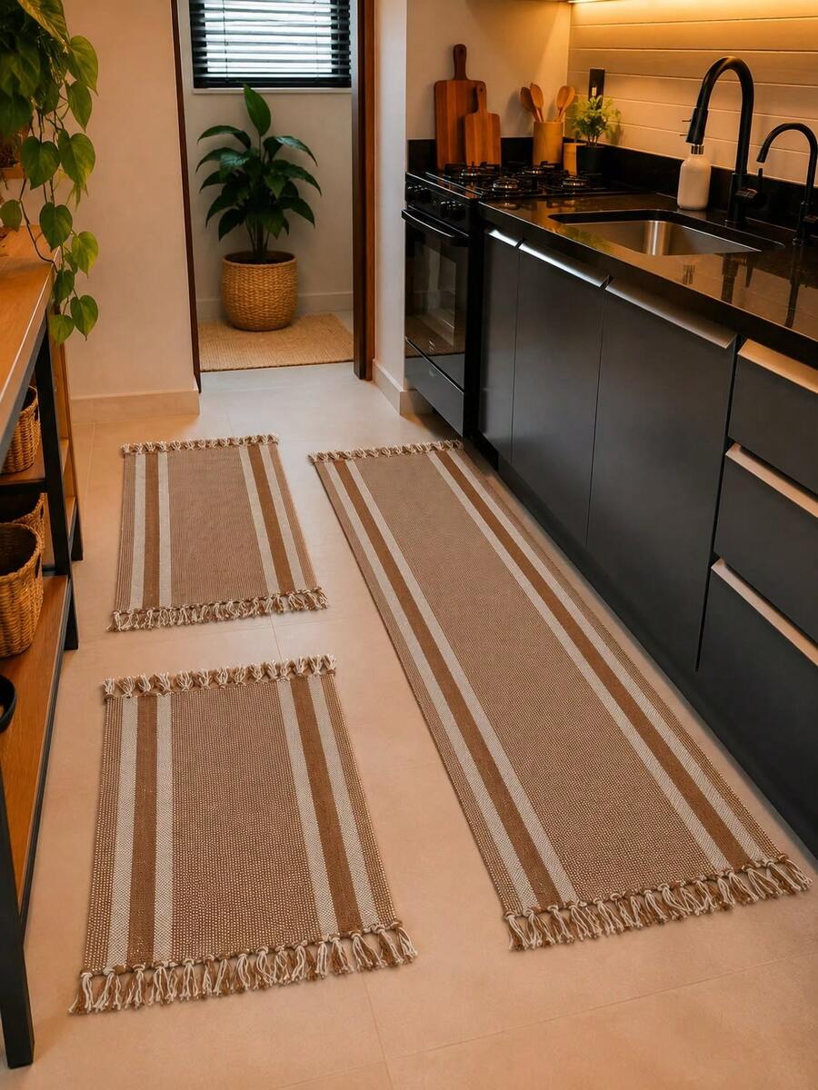 Kitchen Mat Set 3 Pieces: Runner + 2 Mats - Mocha Brown - View 1