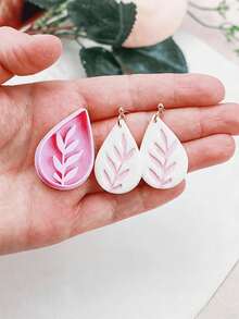 Molde de arcilla polimérica con forma de gota de agua, rama & hoja de flor prensada, molde minimalista para hacer pendientes de gota de agua de planta, suministros de artesanía de joyería hecha a mano de primavera - Blanco - Ver 3