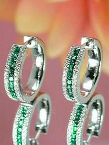 1 Paar elegante Creolen mit kubischen Zirkonia, für Frauen entworfen, geeignet für Hochzeit, Verlobung, Jahrestagsparty, Valentinstag Geschenk - 3# - Übersicht 2