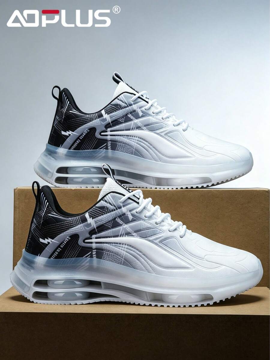 AoPlus Men's Street Style Running Shoes, Shock Absorbing, Comfortable, Slip-Resistant, Durable Sports Shoes, Suitable For Outdoor Activities - 黑與白 - 查看 1