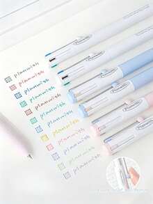 1 pieza Bolígrafo neutro multicolor 4 en 1, diseño multicolor elegante, forma antiestrés, punta CS de 0,5 mm, textura mate, adecuado para tomar notas, marcar, categorizar y escritura diaria - Multicolor - Ver 6