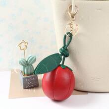 1pc Cute Thickened PU Litchi Grain Bag Charm, Green Knot Leaf Pendant, Student Handbag Key Chain - Multicolor - View 6