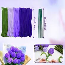 200/300/822 pièces Kit d'artisanat de bouquet de tiges en chenille violette & verte pour fleurs DIY, tulipes, lavande, fabrication de fleurs faites à la main, tiges douces et flexibles de qualité premium pour fête, vacances, décoration de cadeau d'anniversaire - Multicolore - Voir 10