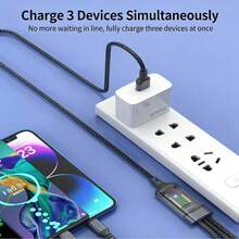 100W 三合一 USB 充電數據線，兼容多種設備，快速高效數據傳輸，編織充電線，兼容 17/16/15/14/13/12/11/XS/XR/8/7/6 系列 - 黑色 - 查看 7